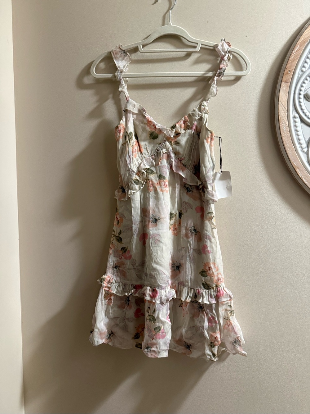 Floral Ruffle Mini Dress - Pink & Cream